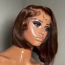 Perruque Bob Lisse Chocolat - Dentelle HD Sans Colle - 100% Cheveux Humains.