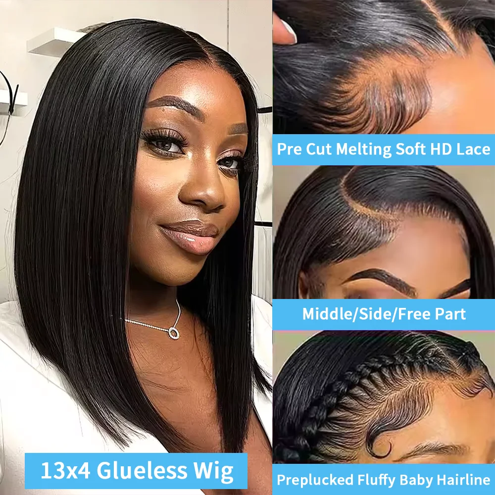 Bob Wig Human Hair 13x6 HD Lace Frontal Wig Pre Cut 7x5 13x4 Glueless Straight Bob Ready To Wear Wig Natural Color For Women