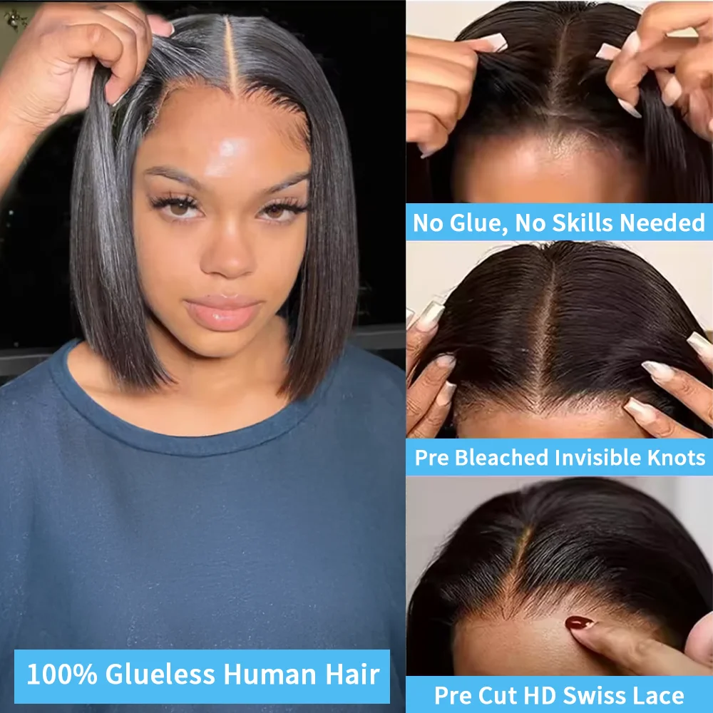 Bob Wig Human Hair 13x6 HD Lace Frontal Wig Pre Cut 7x5 13x4 Glueless Straight Bob Ready To Wear Wig Natural Color For Women