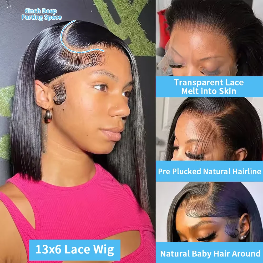 Bob Wig Human Hair 13x6 HD Lace Frontal Wig Pre Cut 7x5 13x4 Glueless Straight Bob Ready To Wear Wig Natural Color For Women
