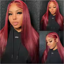 Perruque Lace Frontal "Burgundy 99J" – Densité 200% & Dentelle HD